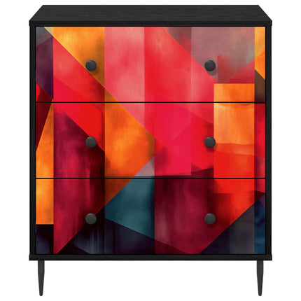 Kommode HEESCH Färgglad blocktryck 66 x 36,5 x 76 cm Svart ek