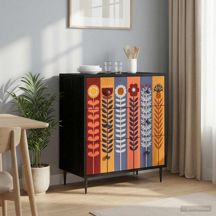 Kommode ESSEN Solrosmönster 66 x 36,5 x 76 cm Konstruerat trä