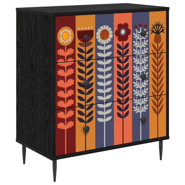 Kommode ESSEN Solrosmönster 66 x 36,5 x 76 cm Konstruerat trä