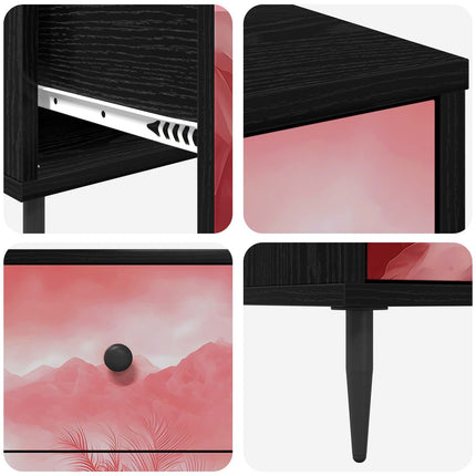 Kommode AACHEN Rosa palmträdtryck 66 x 36,5 x 76 cm Svart ek