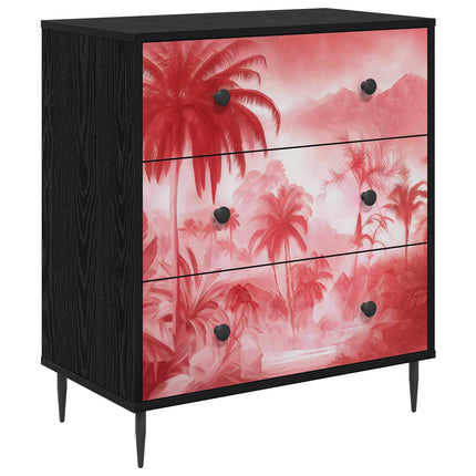 Kommode AACHEN Rosa palmträdtryck 66 x 36,5 x 76 cm Svart ek
