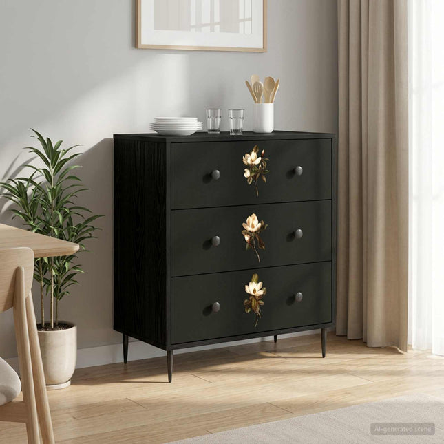 Kommode BREMEN Magnoliainspirerat mönster 66 x 36,5 x 76 cm