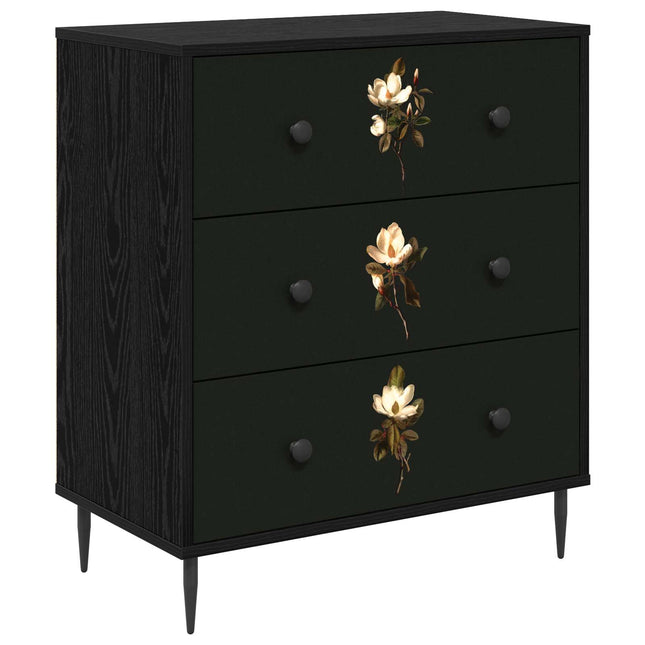 Kommode BREMEN Magnoliainspirerat mönster 66 x 36,5 x 76 cm