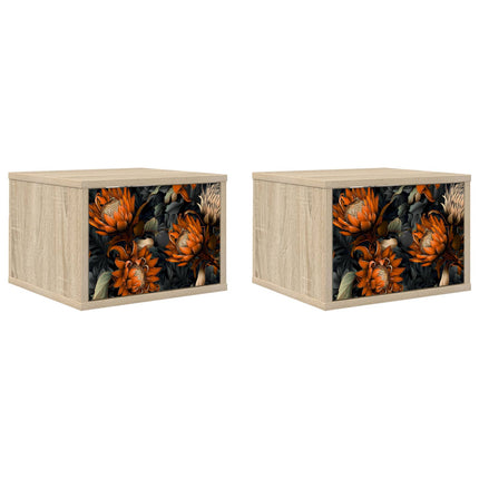 Väggmonterad sänggavel LOCHEM 2 st Sonoma-ek 36 x 33 x 25 cm