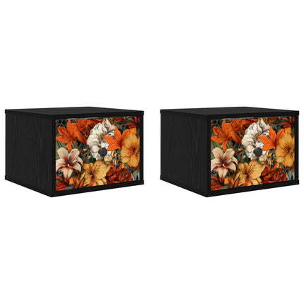 Väggmonterad sänggavel GENNEP 2 st Svart ek 36 x 33 x 25 cm