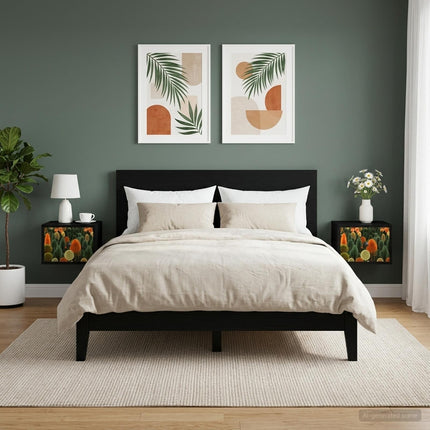 Väggmonterad sänggavel ZAANDAM 2 st Svart ek 36 x 33 x 25 cm