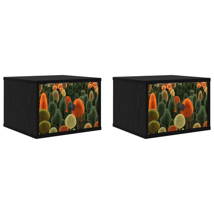 Väggmonterad sänggavel ZAANDAM 2 st Svart ek 36 x 33 x 25 cm