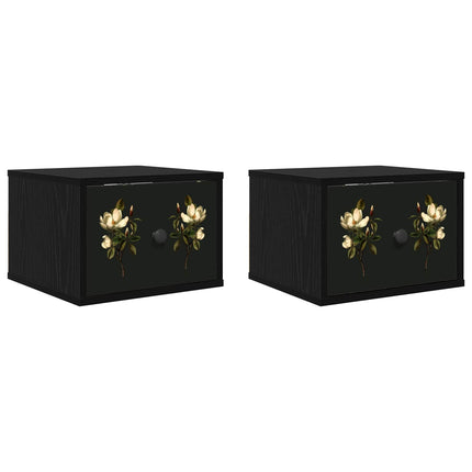 Väggmonterad sänggavel BREMEN 2 st Svart ek 36 x 33 x 25 cm