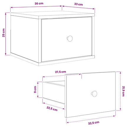Väggmonterad sänggavel GOTHA 2 st Svart ek 36 x 33 x 25 cm