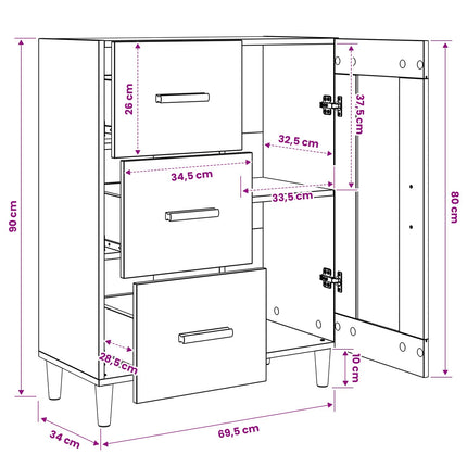 Sideboard Gammalt trä 69,5 x 34 x 90 cm Konstruerat trä