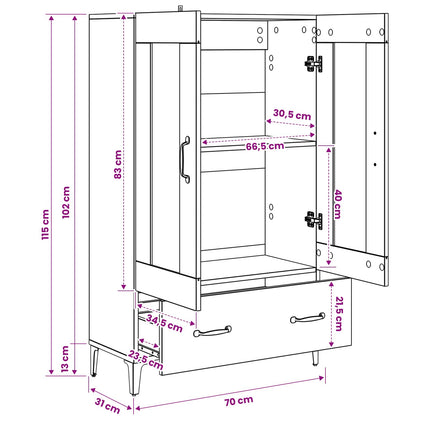 Skåp Svart ek 70 x 31 x 115 cm Konstruerat trä