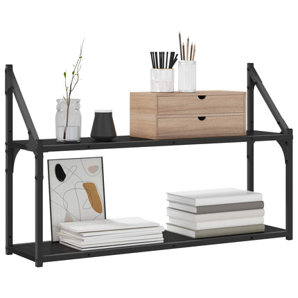 Vägg hylla Väggmonterat Svart ek 80 x 21 x 51 cm metall PB