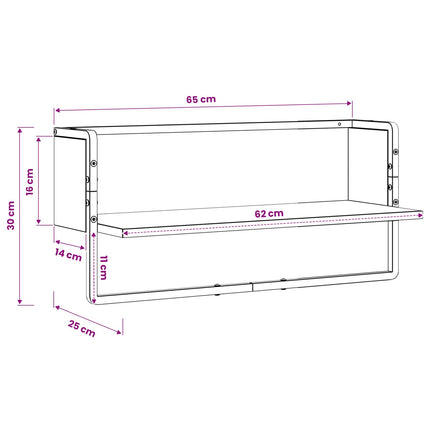 Vägg hylla Väggmonterat Gammalt trä 65 x 25 x 30 cm metall PB