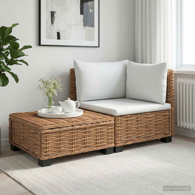 2 st Rattan Lounge Set med Kuddar GENDT Naturlig Rottning