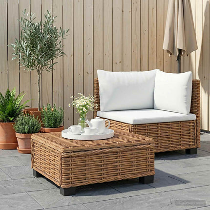 2 st Rattan Lounge Set med Kuddar GENDT Naturlig Rottning