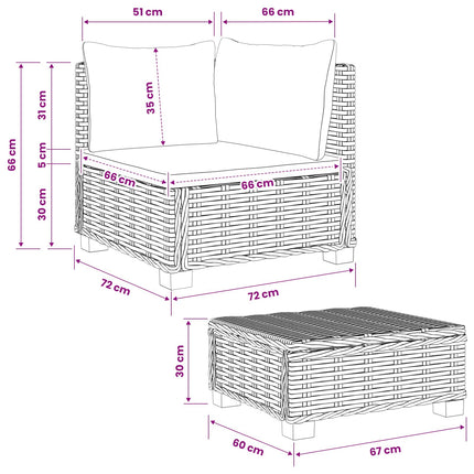 2 st Rattan Lounge Set med Kuddar GENDT Naturlig Rottning