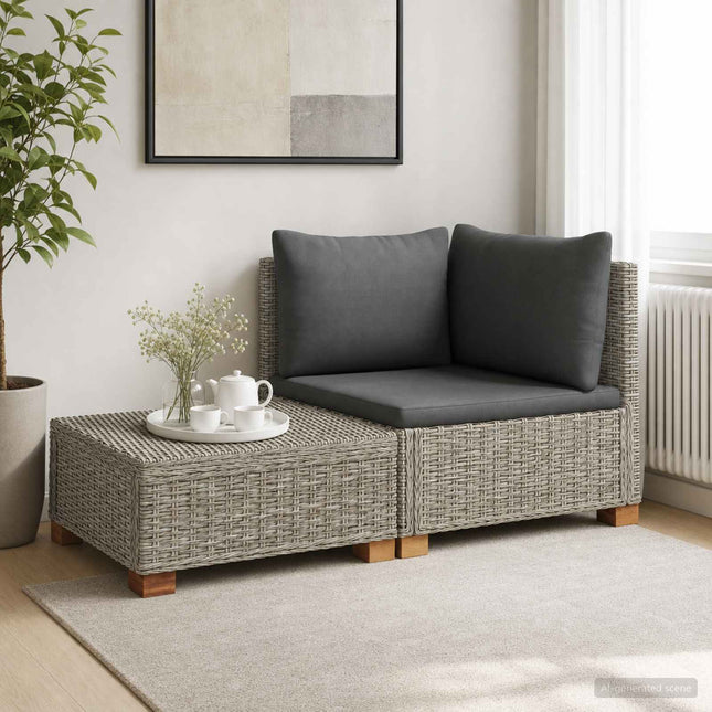 2 st Rattan Lounge Set med Kuddar GENDT Naturlig Rottning