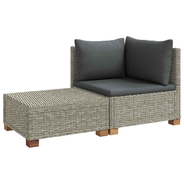 2 st Rattan Lounge Set med Kuddar GENDT Naturlig Rottning