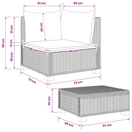 2 st Rattan Lounge Set med Kuddar GENDT Naturlig Rottning