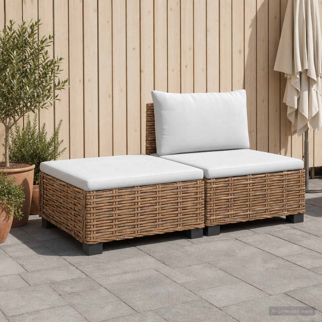 2 st Rattan Lounge Set med Kuddar GENDT Naturlig Rottning