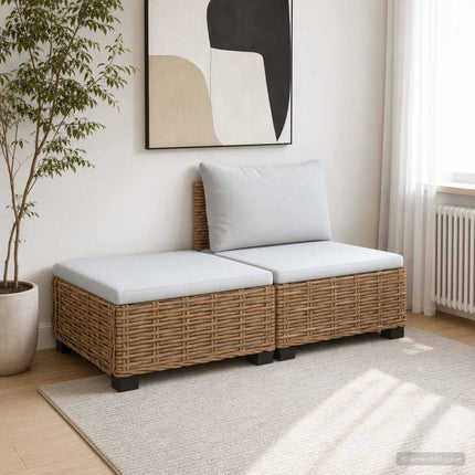 2 st Rattan Lounge Set med Kuddar GENDT Naturlig Rottning