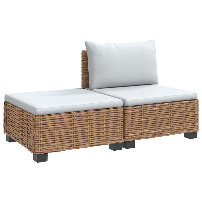 2 st Rattan Lounge Set med Kuddar GENDT Naturlig Rottning