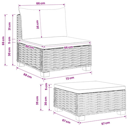 2 st Rattan Lounge Set med Kuddar GENDT Naturlig Rottning