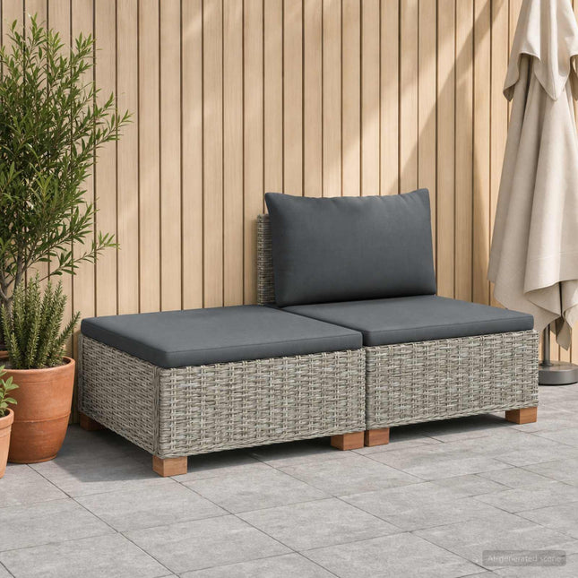 2 st Rattan Lounge Set med Kuddar GENDT Naturlig Rottning