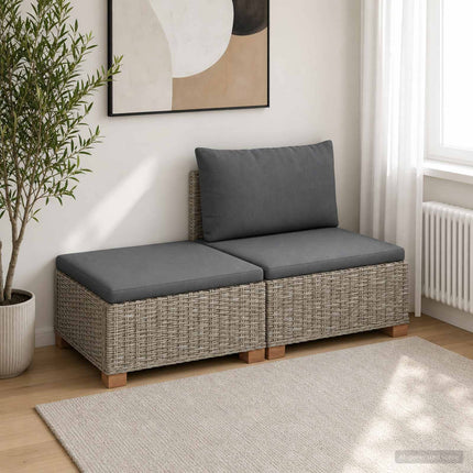 2 st Rattan Lounge Set med Kuddar GENDT Naturlig Rottning