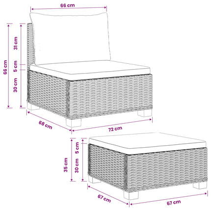 2 st Rattan Lounge Set med Kuddar GENDT Naturlig Rottning