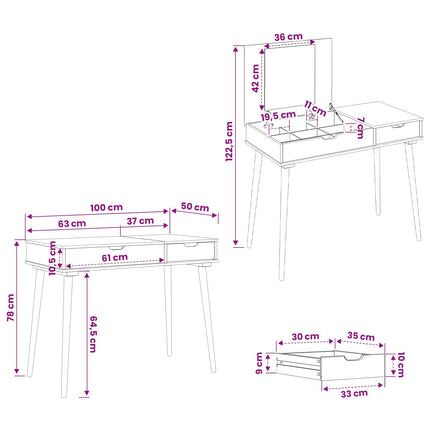 Smyckebord FAUSKE Vit 100 x 50 x 78 cm