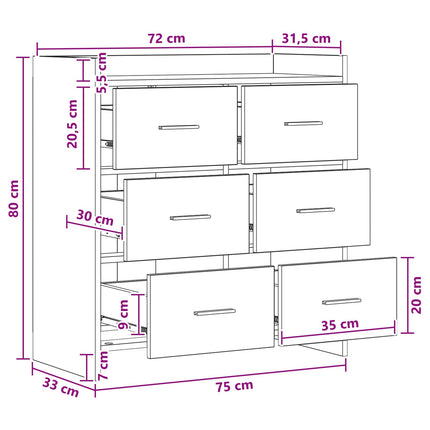 Sideboard Sonoma-ek 75 x 33 x 80 cm Konstruerat trä