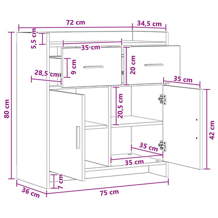 Sideboard Betonggrå 75 x 36 x 80 cm Konstruerat trä