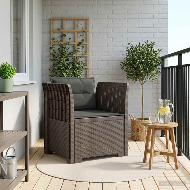 1-sits fåtölj med kuddar i rottlook PP Ljusgrå