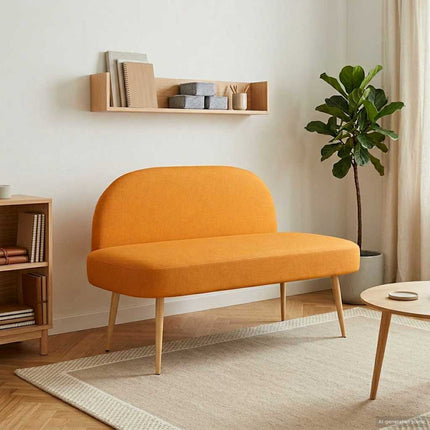 Klädd bänk med ryggstöd Mörk gul 110 x 60 x 76 cm Polyester