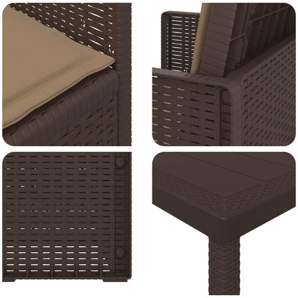 Trädgårdsmöbelset med kudde 3 pcs Brun och taupe PP