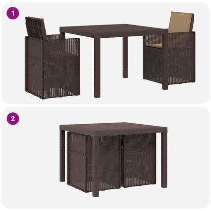 Trädgårdsmöbelset med kudde 3 pcs Brun och taupe PP