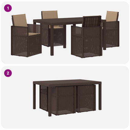 Trädgårdsmöbelset med kudde 5 pcs Brun och taupe PP