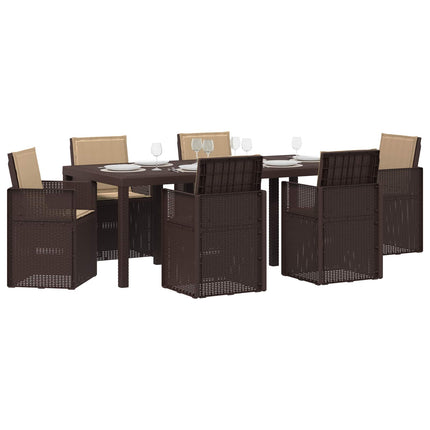 Trädgårdsmöbelset med kudde 7 pcs Brun och taupe PP