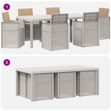 Trädgårdsmöbelset med kudde 7 pcs Vit och taupe PP