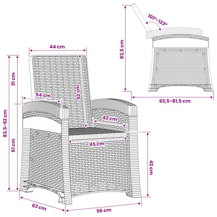 Reclining gardenstol i rottinglook 2 pcs Vit PP