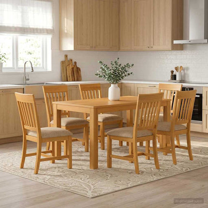 Matgrupp 7 st Beige Massivt Ekträ