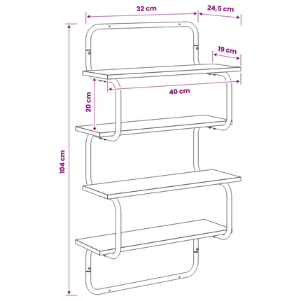 4-Tier Vägghylla Sonoma-ek 40 x 24,5 x 104 cm