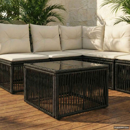 Trädgårdsbord Svart 55 x 55 x 37 cm PE Rattan och Glas