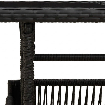 Trädgårdsbord Svart 100 x 55 x 37 cm PE Rattan och Glas