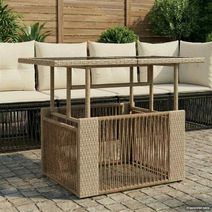 Trädgårdsbord Beige 100 x 55 x 37 cm PE Rattan och Glas