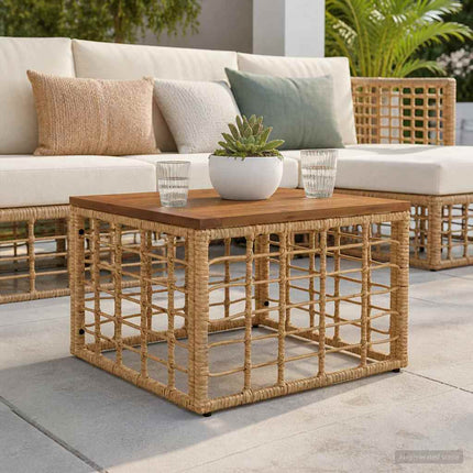 Trädgårdsbord Naturlig 55 x 55 x 37 cm PE Rattan och Glas