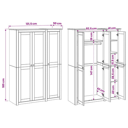 Garderob PANAMA Honung 131,5 x 50 x 185 cm Massiv furu
