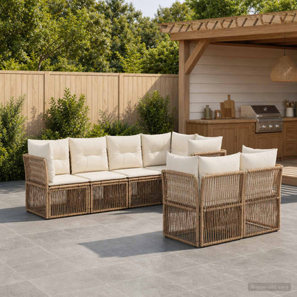 Trädgårdsoffset 7 st 7-Antal sittplatser Beige konstrotting