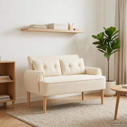 Loveseat med knapprapport Gräddvit 117 x 67 x 77 cm Bouclé